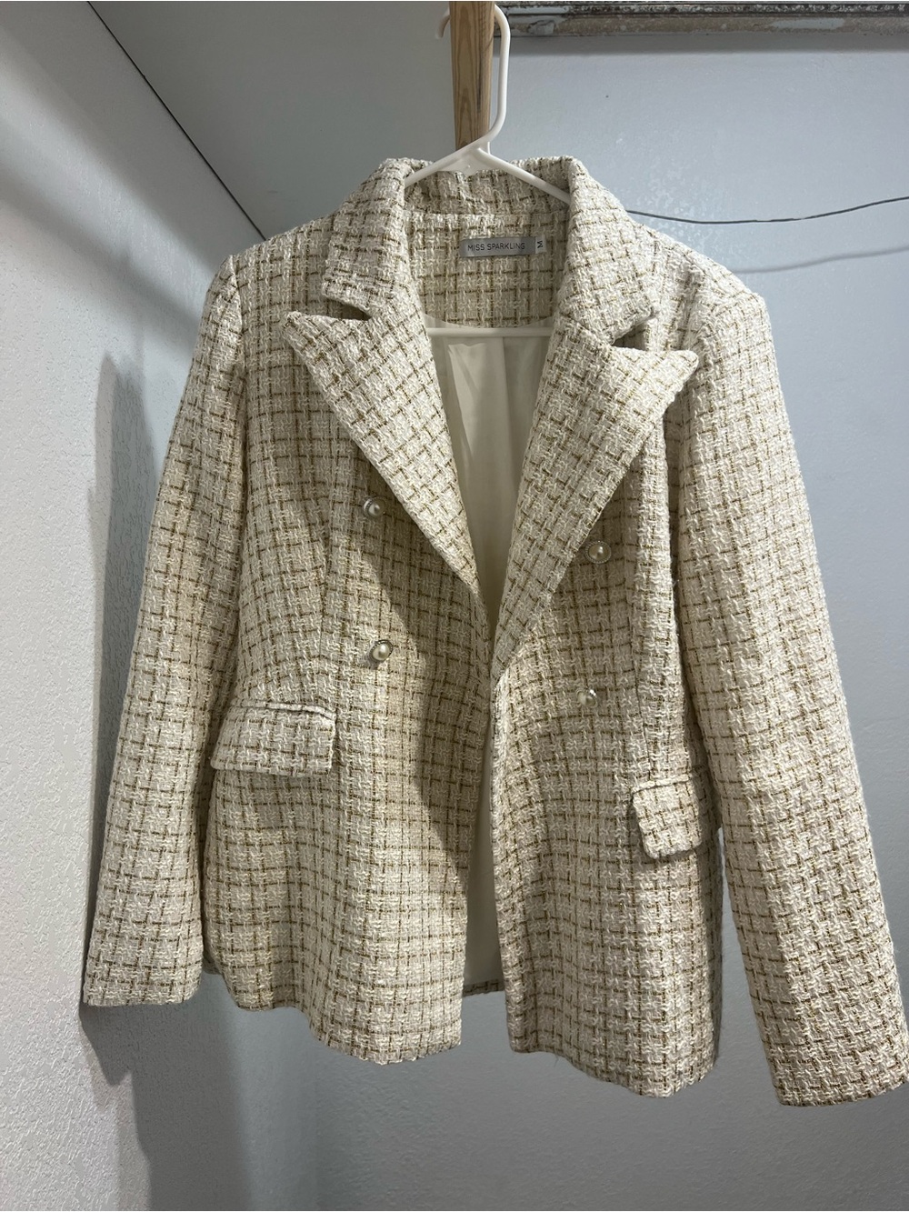 Cream Tweed Double-Breasted Jacket